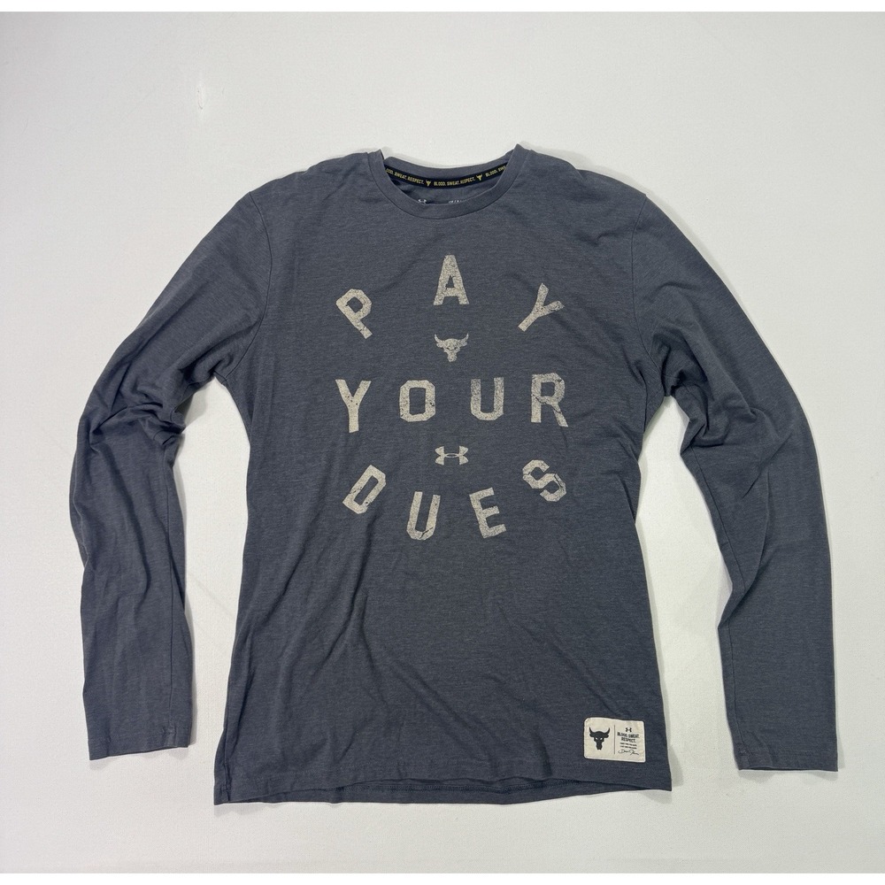 Under Armour Project Rock Long Sleeve Shirt Men's Small "Pay Your Dues" Heatgear